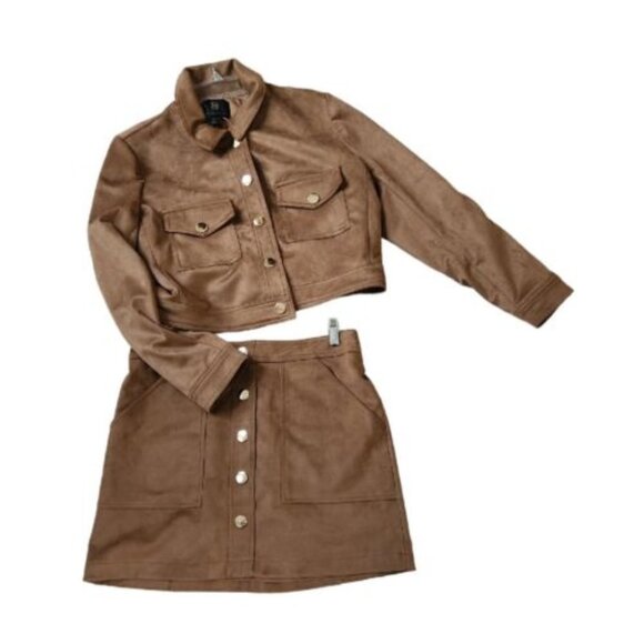 House of Harlow 1960 Faux Suede Cropped Jacket And Mini Skirt M/L Womens
